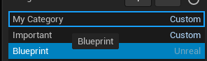 Dragging the Unreal Blueprint category over My Category, which is outlined as the drop target