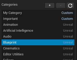 Categories list with the circular reset-order icon beside its add and remove buttons