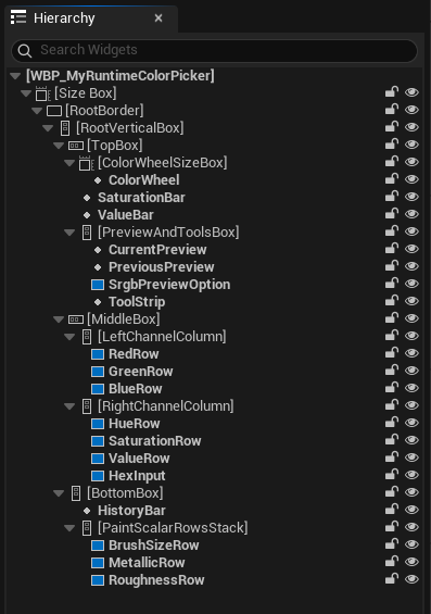 Color picker widget hierarchy