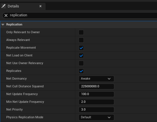 Actor replication settings