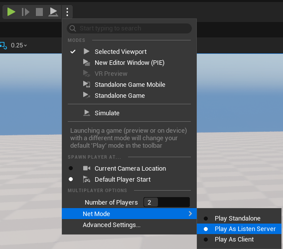 PIE multiplayer settings