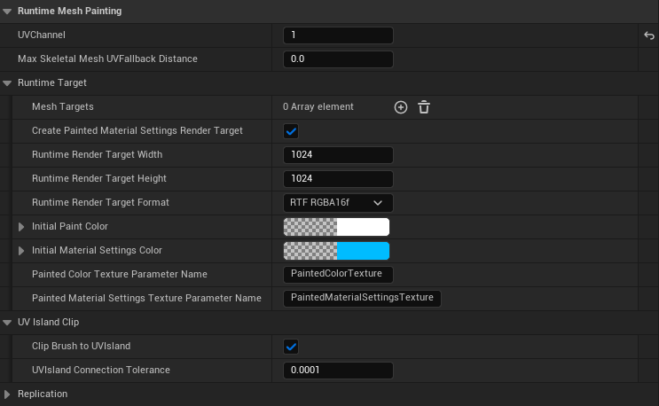 Paint target runtime settings