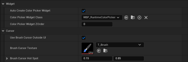 Widget and cursor settings
