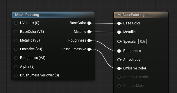 Mesh Painting material function connected to a material